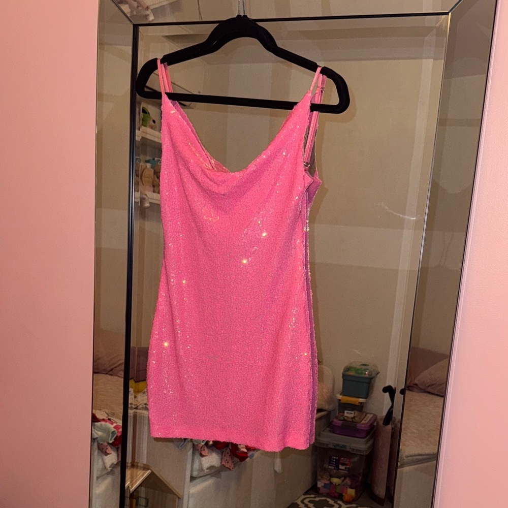 White Fox Boutique Pink Sequin Backless Dress